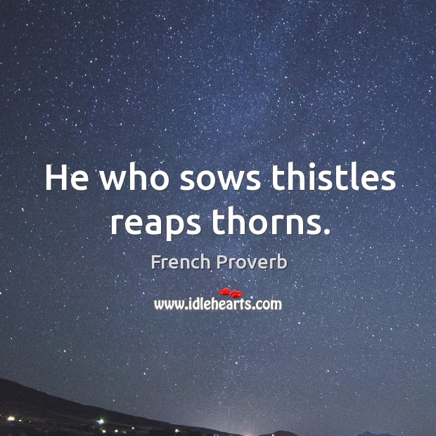 He who sows thistles reaps thorns. French Proverbs Image
