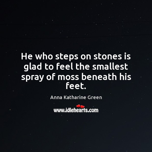 He who steps on stones is glad to feel the smallest spray of moss beneath his feet. Anna Katharine Green Picture Quote