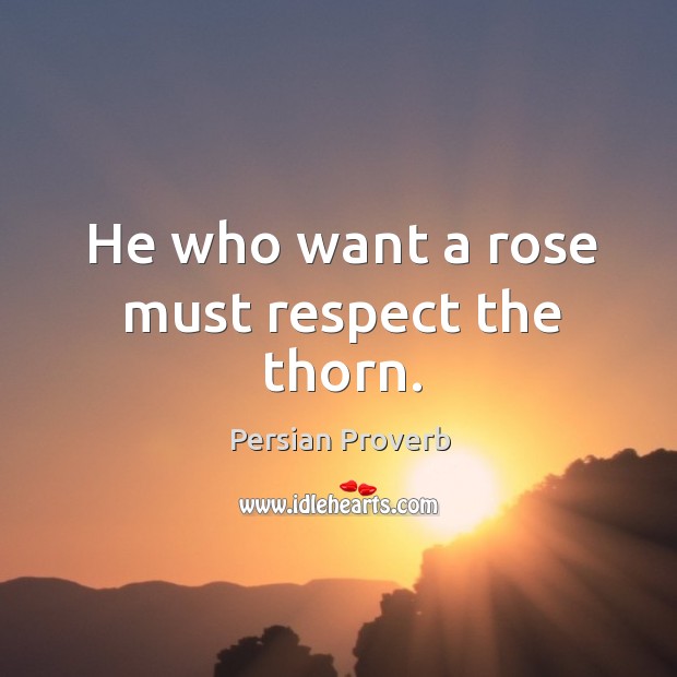 He who want a rose must respect the thorn. Persian Proverbs Image