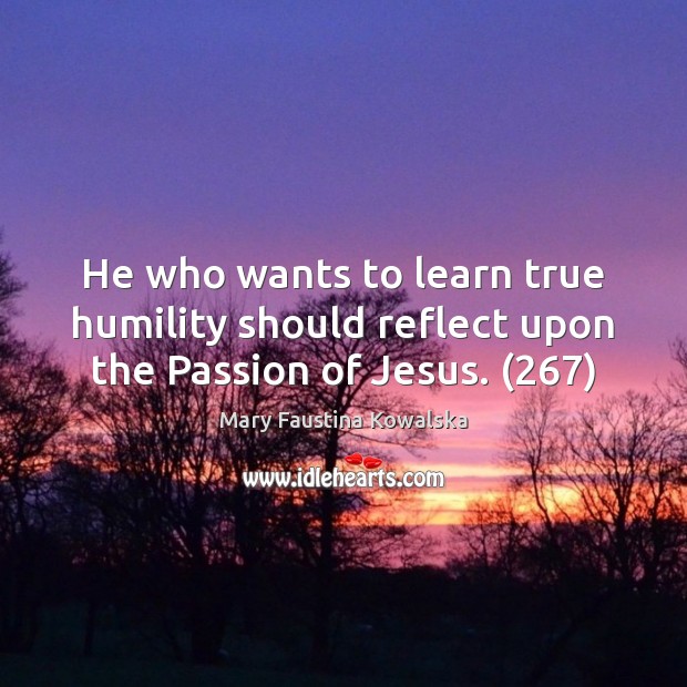 He who wants to learn true humility should reflect upon the Passion of Jesus. (267) Mary Faustina Kowalska Picture Quote