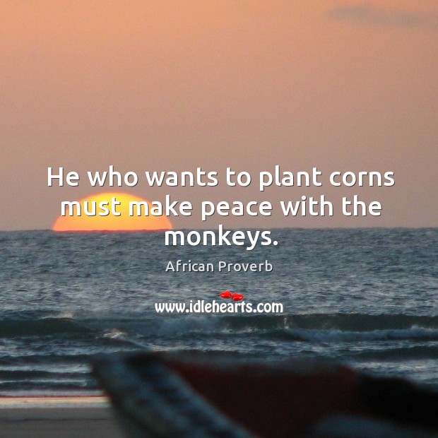 He who wants to plant corns must make peace with the monkeys. Image
