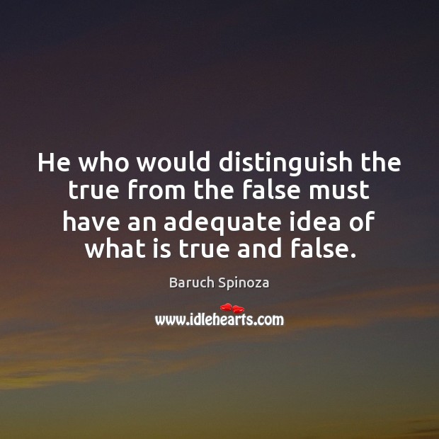 He who would distinguish the true from the false must have an Baruch Spinoza Picture Quote