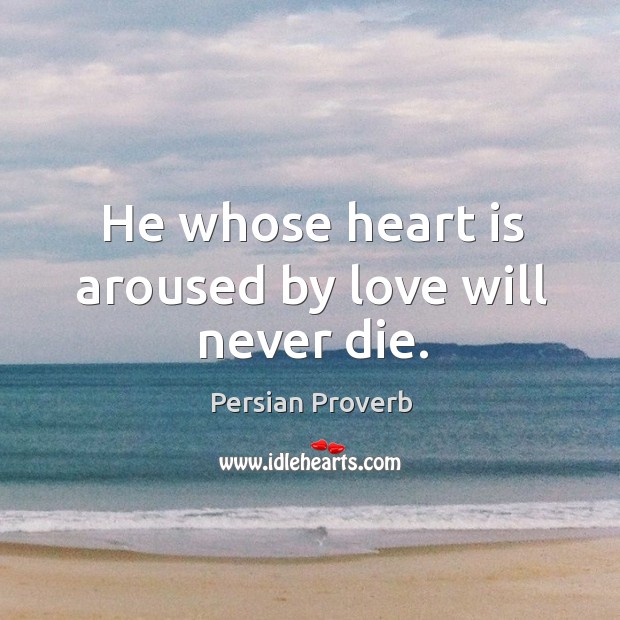 He whose heart is aroused by love will never die. Persian Proverbs Image