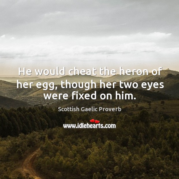 He would cheat the heron of her egg, though her two eyes were fixed on him. Scottish Gaelic Proverbs Image