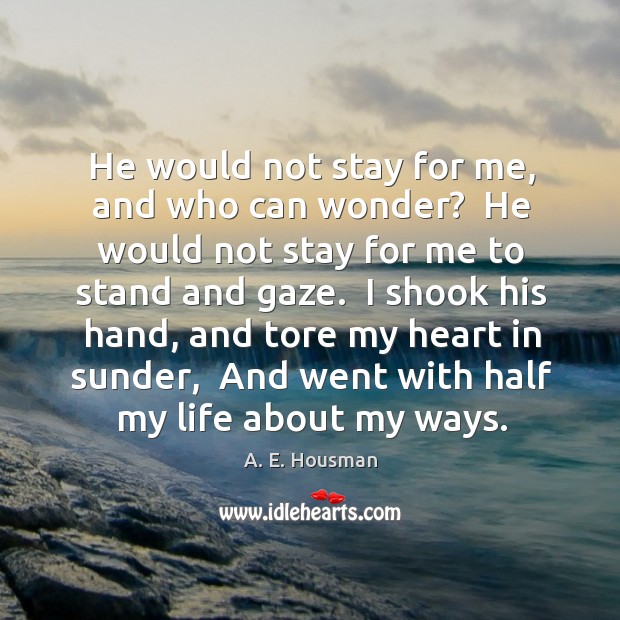 He would not stay for me, and who can wonder?  He would A. E. Housman Picture Quote