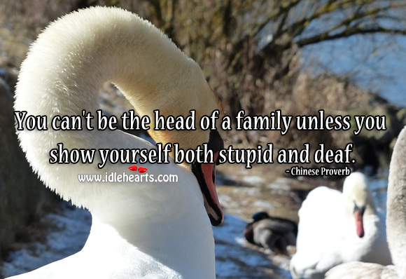 You can’t be the head of a family unless you show yourself both stupid and deaf. Chinese Proverbs Image