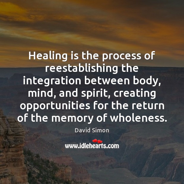 Healing is the process of reestablishing the integration between body, mind, and Image