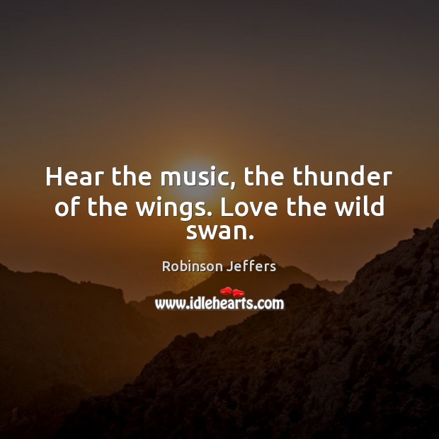 Hear the music, the thunder of the wings. Love the wild swan. Robinson Jeffers Picture Quote