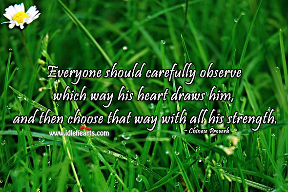 Everyone should carefully observe which way his heart draws him Chinese Proverbs Image