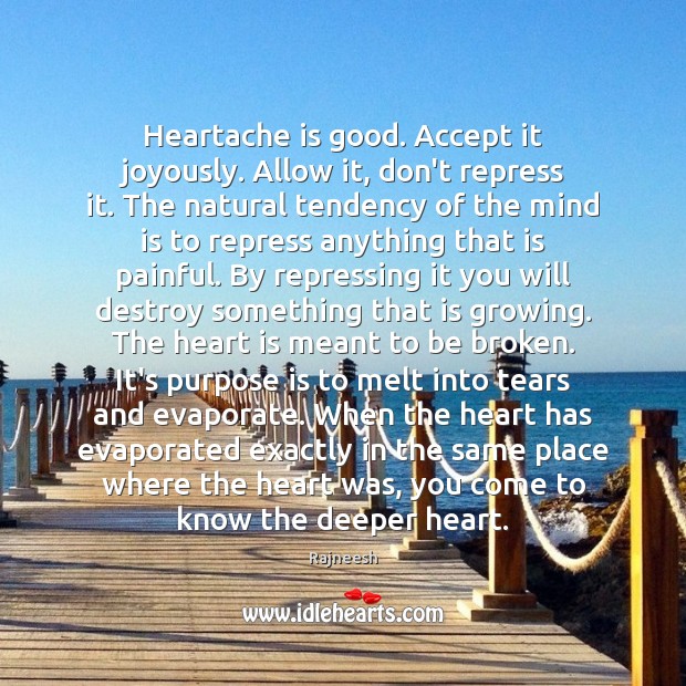 Heartache is good. Accept it joyously. Allow it, don’t repress it. The Image
