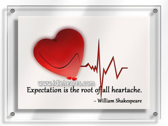 Expectation is the root of all heartache. William Shakespeare Picture Quote