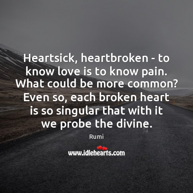 Heartsick, heartbroken – to know love is to know pain. What could Rumi Picture Quote