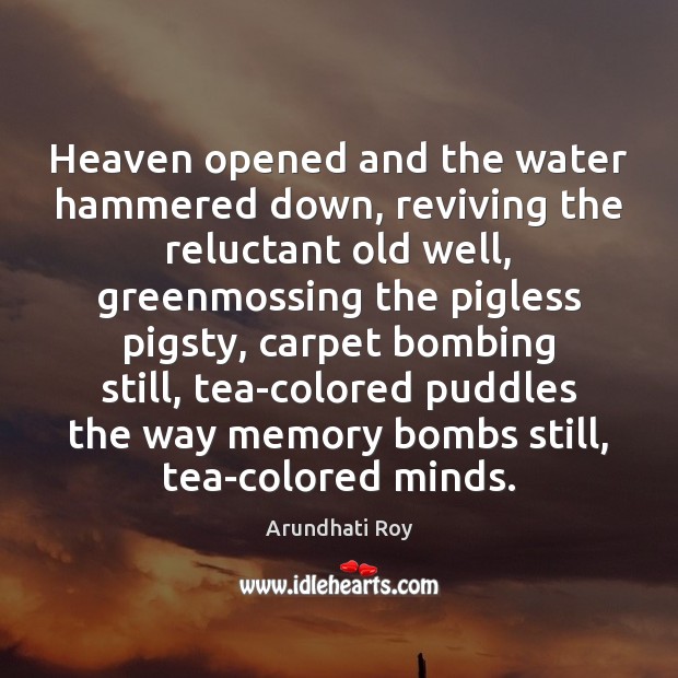 Heaven opened and the water hammered down, reviving the reluctant old well, Arundhati Roy Picture Quote
