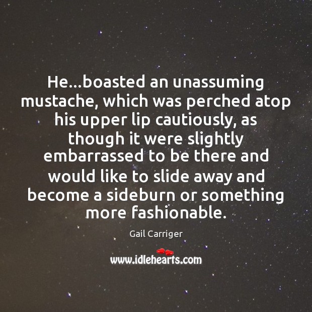 He…boasted an unassuming mustache, which was perched atop his upper lip 