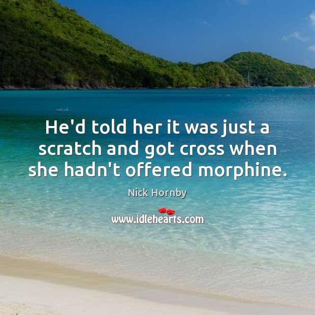 He’d told her it was just a scratch and got cross when she hadn’t offered morphine. Nick Hornby Picture Quote