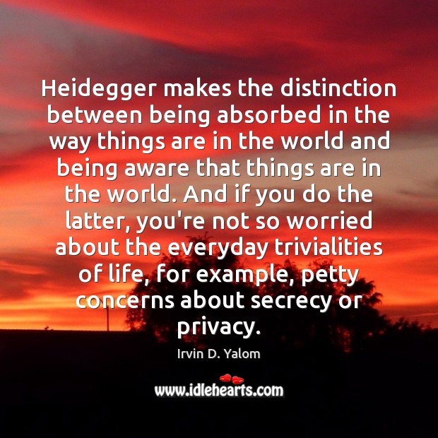 Heidegger makes the distinction between being absorbed in the way things are Irvin D. Yalom Picture Quote