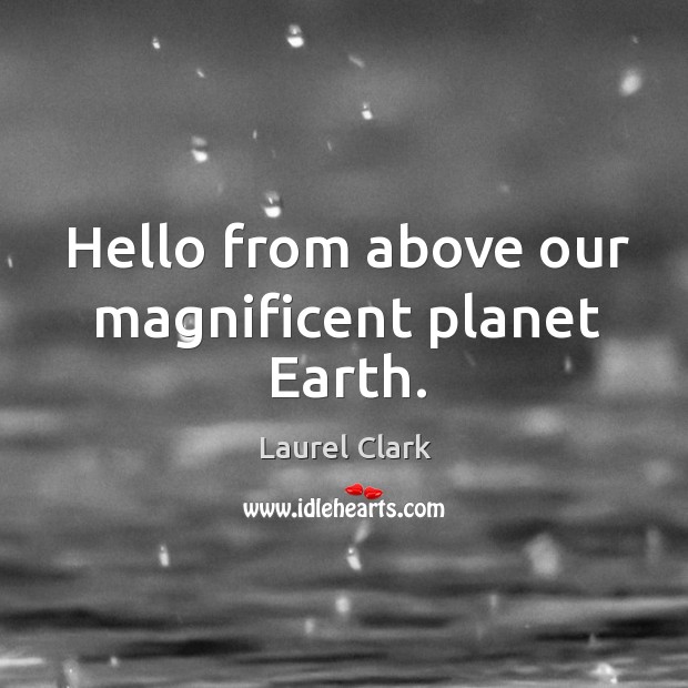 Hello from above our magnificent planet earth. Laurel Clark Picture Quote