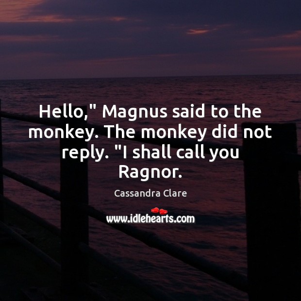 Hello,” Magnus said to the monkey. The monkey did not reply. “I shall call you Ragnor. Image