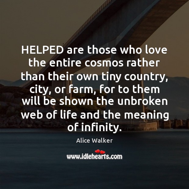 HELPED are those who love the entire cosmos rather than their own Alice Walker Picture Quote