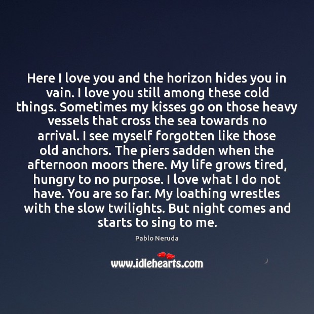 Here I love you and the horizon hides you in vain. I I Love You Quotes Image