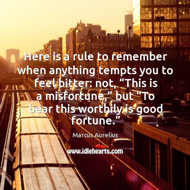 Here is a rule to remember when anything tempts you to feel bitter Marcus Aurelius Picture Quote