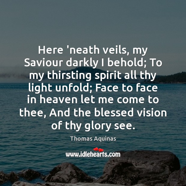 Here ‘neath veils, my Saviour darkly I behold; To my thirsting spirit Thomas Aquinas Picture Quote