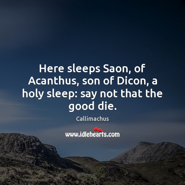 Here sleeps Saon, of Acanthus, son of Dicon, a holy sleep: say not that the good die. Image