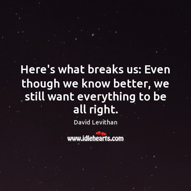 Here’s what breaks us: Even though we know better, we still want David Levithan Picture Quote