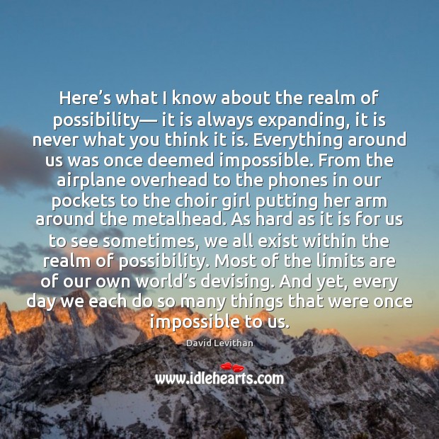 Here’s what I know about the realm of possibility— it is David Levithan Picture Quote