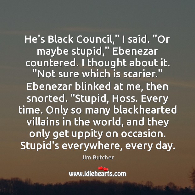 He’s Black Council,” I said. “Or maybe stupid,” Ebenezar countered. I thought Jim Butcher Picture Quote