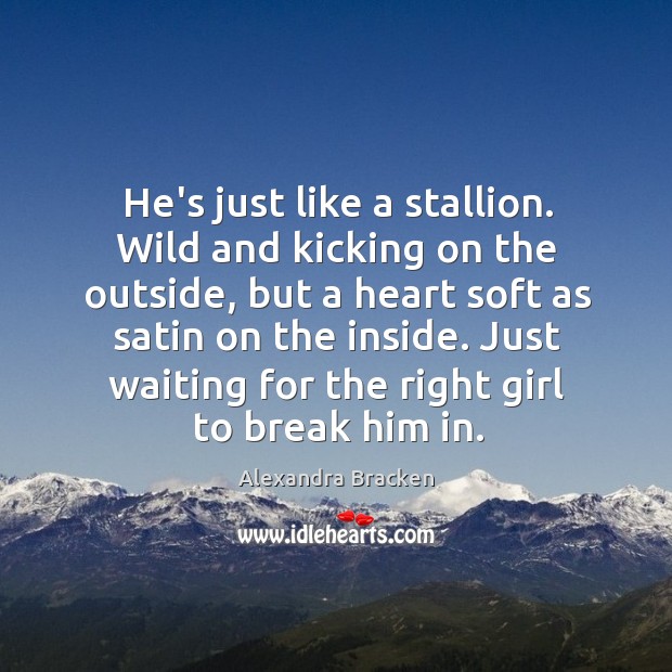 He’s just like a stallion. Wild and kicking on the outside, but Alexandra Bracken Picture Quote