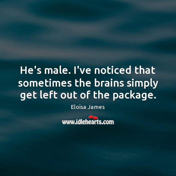 He’s male. I’ve noticed that sometimes the brains simply get left out of the package. Eloisa James Picture Quote