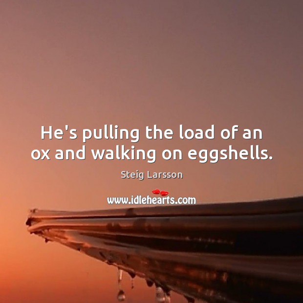 He’s pulling the load of an ox and walking on eggshells. Steig Larsson Picture Quote