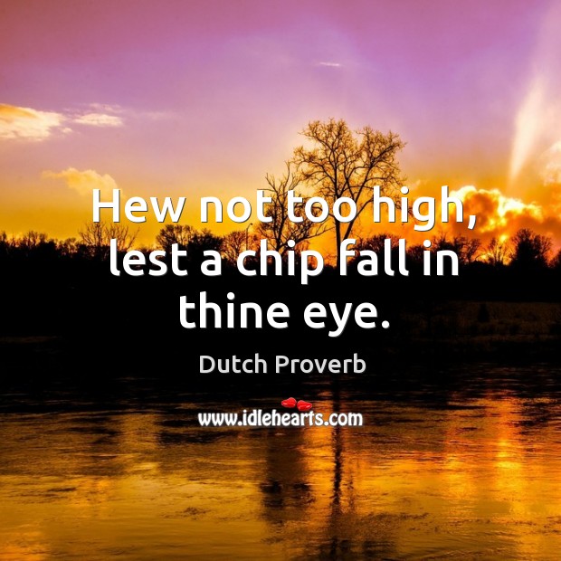 Hew not too high, lest a chip fall in thine eye. Dutch Proverbs Image