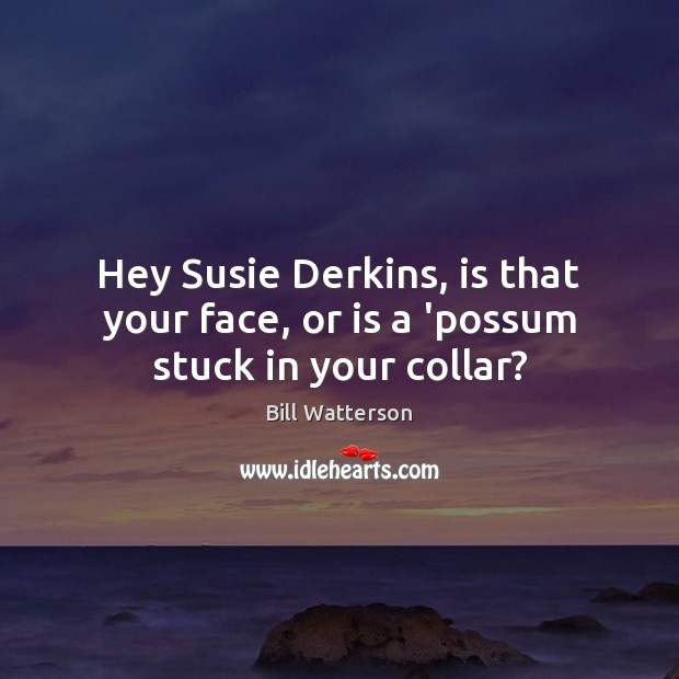 Hey Susie Derkins, is that your face, or is a ‘possum stuck in your collar? Bill Watterson Picture Quote