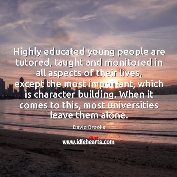 Highly educated young people are tutored, taught and monitored in all aspects of their lives David Brooks Picture Quote