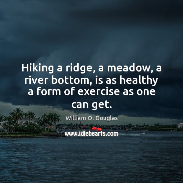 Hiking a ridge, a meadow, a river bottom, is as healthy a form of exercise as one can get. William O. Douglas Picture Quote