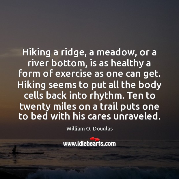 Hiking a ridge, a meadow, or a river bottom, is as healthy William O. Douglas Picture Quote