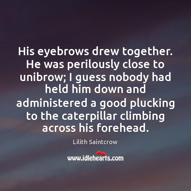 His eyebrows drew together. He was perilously close to unibrow; I guess Lilith Saintcrow Picture Quote