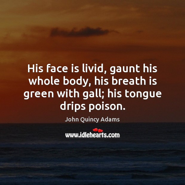 His face is livid, gaunt his whole body, his breath is green John Quincy Adams Picture Quote