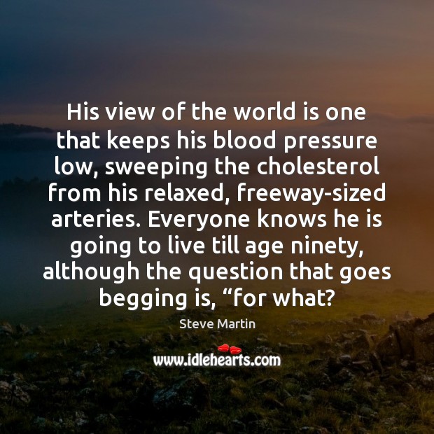 His view of the world is one that keeps his blood pressure Steve Martin Picture Quote