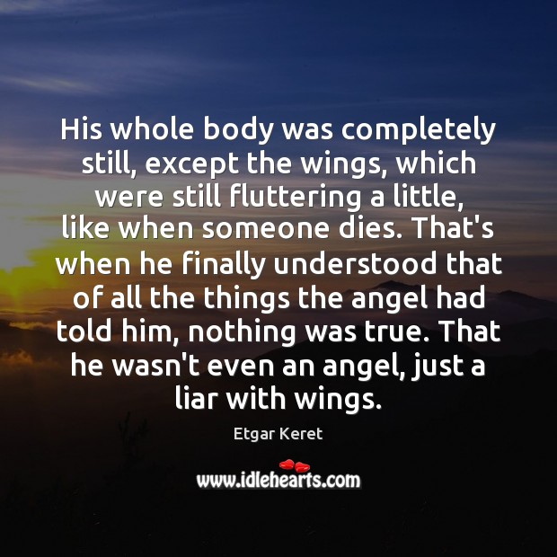 His whole body was completely still, except the wings, which were still Etgar Keret Picture Quote