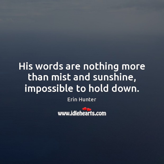His words are nothing more than mist and sunshine, impossible to hold down. Erin Hunter Picture Quote