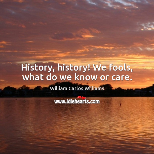 History, history! We fools, what do we know or care. William Carlos Williams Picture Quote