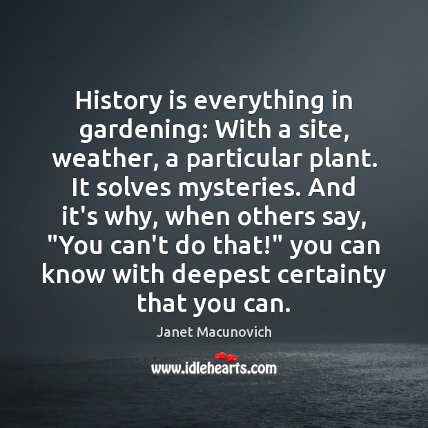 History is everything in gardening: With a site, weather, a particular plant. Image