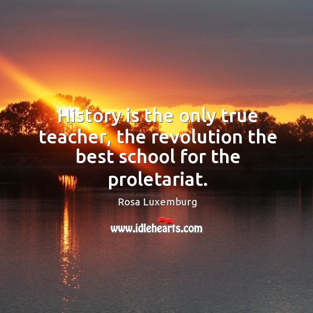 History is the only true teacher, the revolution the best school for the proletariat. Rosa Luxemburg Picture Quote