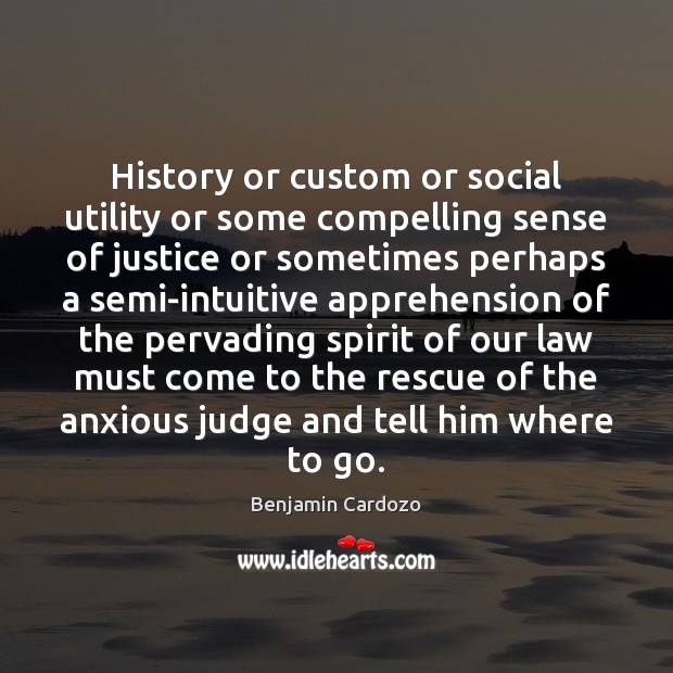 History or custom or social utility or some compelling sense of justice Benjamin Cardozo Picture Quote