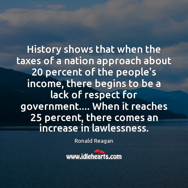 History shows that when the taxes of a nation approach about 20 percent Ronald Reagan Picture Quote