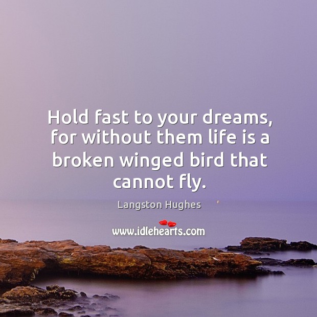 Hold fast to your dreams, for without them life is a broken winged bird that cannot fly. Langston Hughes Picture Quote