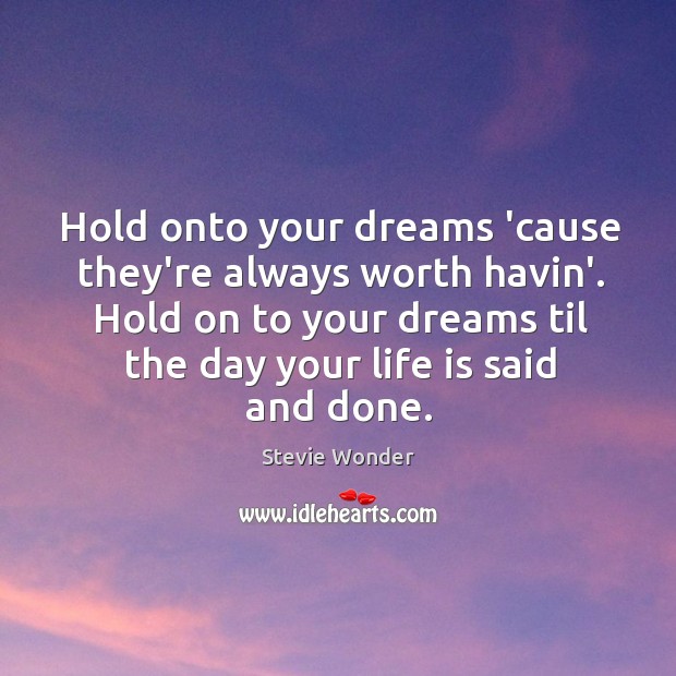 Hold onto your dreams ’cause they’re always worth havin’. Hold on to Stevie Wonder Picture Quote